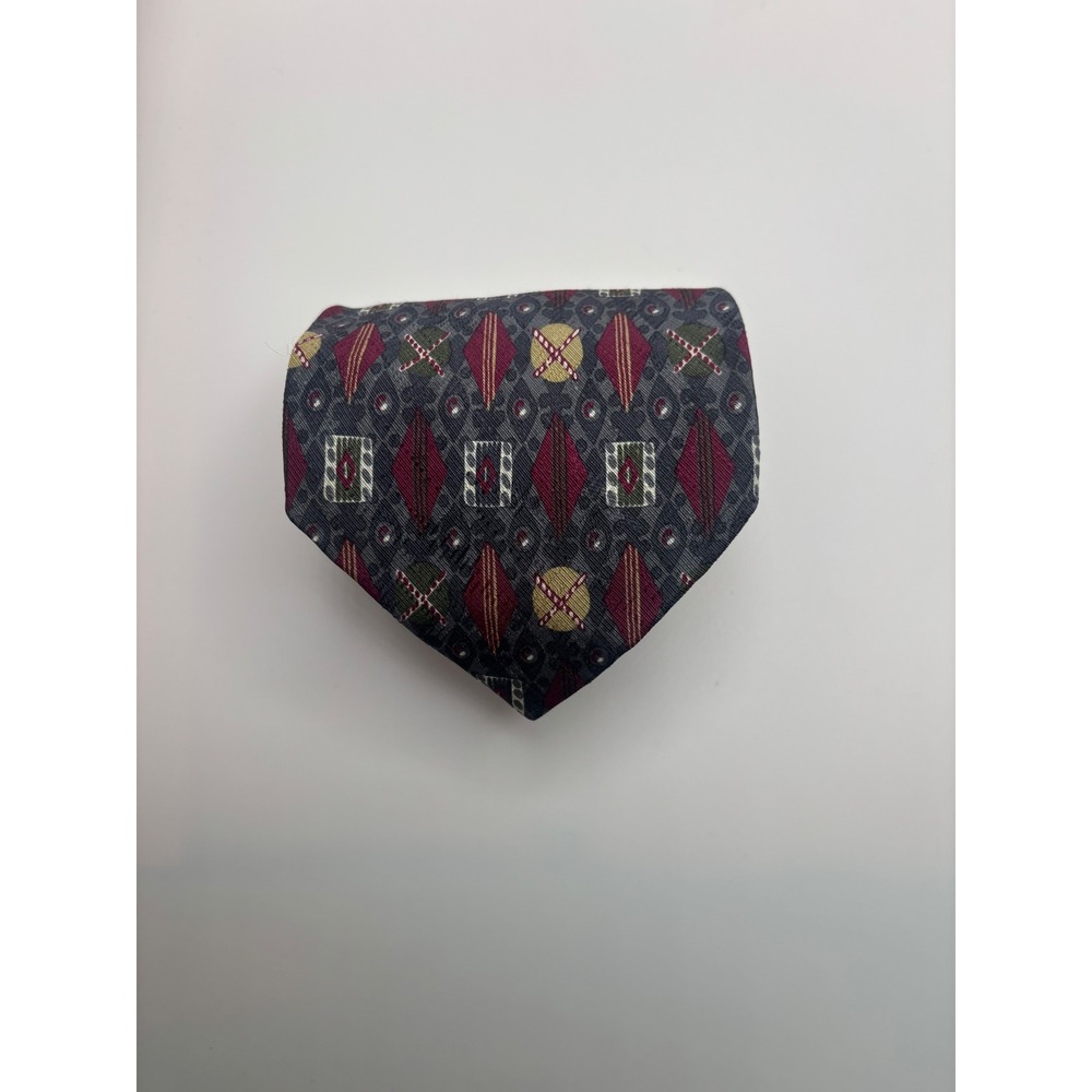 Fierte srl Mens Silk Tie Made in Italy Geometric Diamond Burgundy Grey Gold